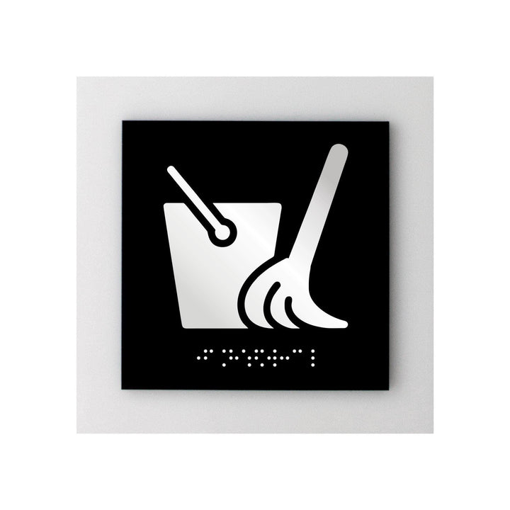 Акриловая табличка «Уборочный инвентарь» со шрифтом Брайля — «Simple» дизайн