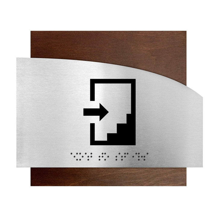 Табличка "Лестница" со шрифтом Брайля: Нержавеющая сталь и дерево — "Wave" Дизайн