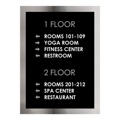 Wayfinding Directional Sign - Interior Stainless Steel Plate - "Modern" Design