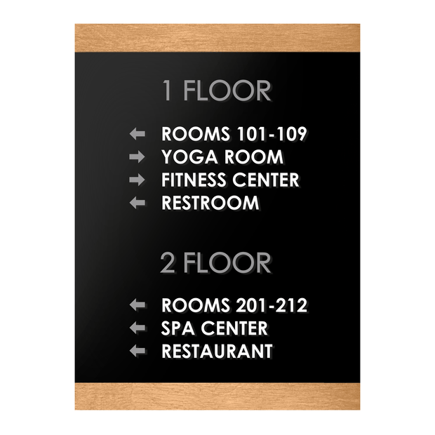 Wayfinding Directional Sign - Wood & Acrylic Wall Plate "Buro" Design